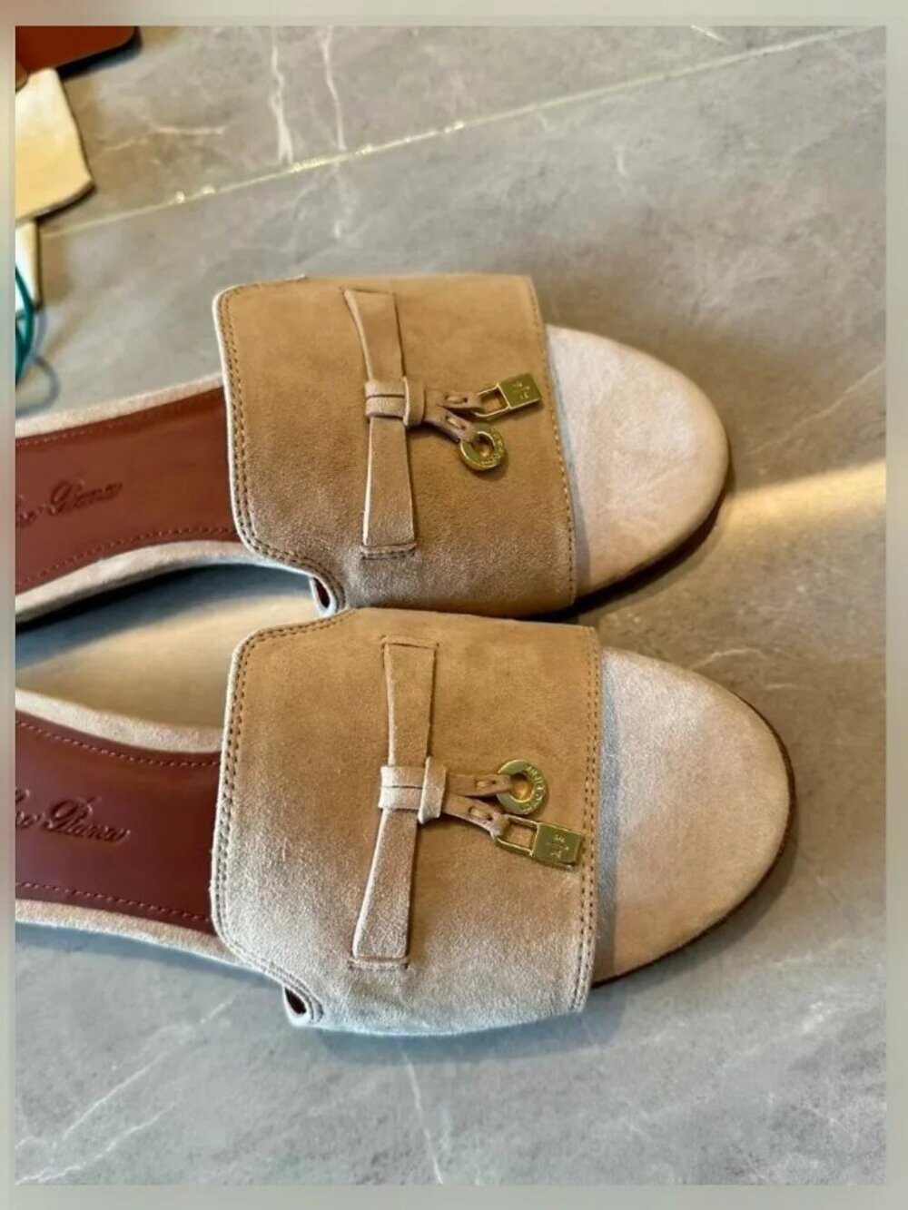 Loro Piana Beige Suede Flat Slide Sandals - Picture 5 of 5